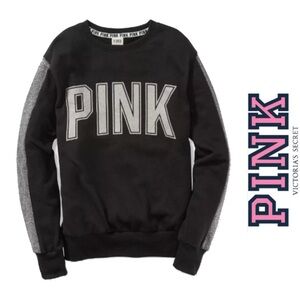 Victoria's Secret PINK Black‎ Silver LOGO Crew Neck Sweater shimmer-glitter 6003